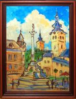 Olvashatatlan szolvák festő: Besztercebánya főtere, olaj, vászon,  56×41 cm kerettel/ Unknown artist: Banska Bystrica oil with canvas