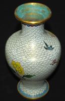 Zománcozott, madár és virágzó fa díszítéssel, réz váza / Enamelled copper vase with bird decoration ...