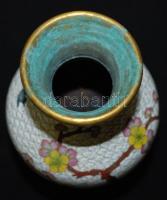 Zománcozott, madár és virágzó fa díszítéssel, réz váza / Enamelled copper vase with bird decoration ...