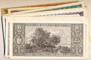 1945-46. 10.000P bélyeggel + 1.000.000P + 1.000.000.000P + 10.000MP (3x) + 100.000MP (9x) + 10.000.0...