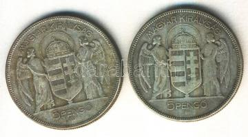 1930. 5P Ag "Horthy-jobbra" (2x) T:3