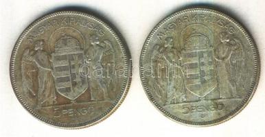 1930. 5P Ag "Horthy-jobbra" (2x) T:3