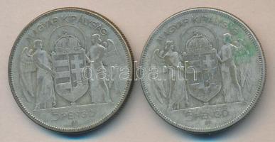 1930. 5P Ag "Horthy-jobbra" (2x) T:3