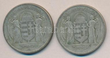 1930. 5P Ag "Horthy-jobbra" (2x) T:3