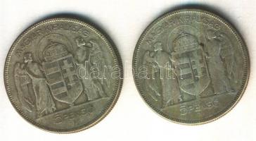1930. 5P Ag "Horthy-jobbra" (2x) T:3