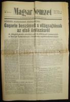 1961. ápr. 16. Magyar Nemzet szám 4 oldalas beszámolóval Gagarin űrutazásáról