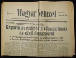 1961. ápr. 16. Magyar Nemzet szám 4 oldalas beszámolóval Gagarin űrutazásáról