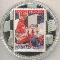 Kongó 2007. 5Fr "Michael Schumacher - San Marino" nagyméretű multicolor bélyeg érem (50mm) T:PP Csak 4000db! Congo 2007. 5 Francs CuNi "Michael Schumacher - San Marino" multicolor stamp coin (50mm) C:PP Only 4000 examples!