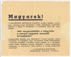 1956. okt. A Kecskeméti Repülőtér Forradalmi Katonai Tanácsának röplapja