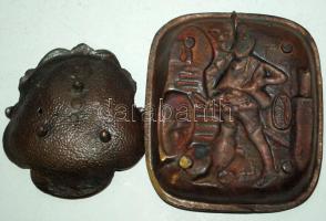 2db domborműves réz hamutál, balatoni, ill. kocsmai jelenettel (az egyik sérült) / 
Copper ashtrays ...