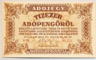 1946. 10.000AP "D" sorozat, hátoldalon rendeletszámnál lemezhiba - áthúzott "6"-os, vízjel T:I