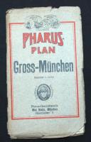 cca 1920 Pharus: München térképe utcajegyzékkel, melléklettel a Nymphenburgi kastélyról és környékéről, borítóban /  Map of Munich from Pharus with list of streets and appendix of Nymphenburg in cover, 100x94cm