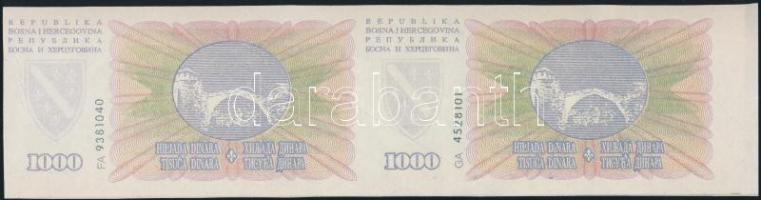 Bosznia Hercegovina 1994. 1000D vágatlan pár! T:I,I- Bosnia And Herzegovina 1994. 1000 Dinar uncut pair! C:UNC,AU