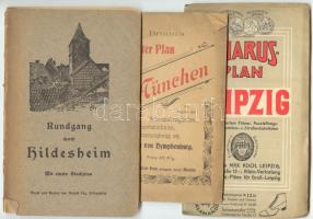 cca 1920 6db európai várostérkép, illetve útikalauz (Brüsszel, Lipcse, Hildesheim, etc.) /  Maps and guides of European cities (Bruxelles, Leipzig, Munich, etc.)