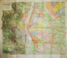 cca 1900 Kogutowicz Manó - Czakó István: Budapest székes főváros térképe, Magyar Földrajzi Intézet. Ragasztva /  Map of Budapest, repaired, 80x92cm