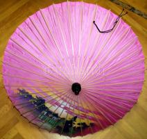 Cca 1950 kínai női napernyő, bambusz, selyem, jó állapotban, eredeti dobozában, m:53 cm, d:75 cm/ chinese parasol