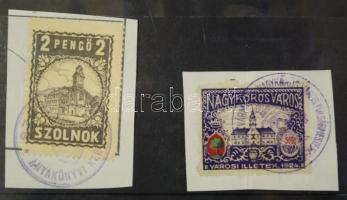 1919-1930 2 db Budapest, 1 db Szolnok, 1 db Nagykőrös városi illetékbélyeg kivágásokon (11.500)