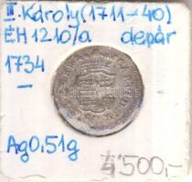 1734. Denár Ag "III. Károly" (0,51g) T:2- Huszár: 1639., Unger II.: 1210.a)