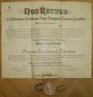 1934 Jogi diploma (szakadásokkal) szép állapotú függőpecséttel