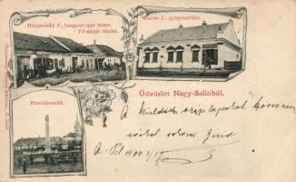 Nagysalló with the music shop of Hricsovszky and the pharmacy of Zsorna (EB)