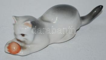 Zsolnay cica, hibátlan, jelzett, h:10 cm