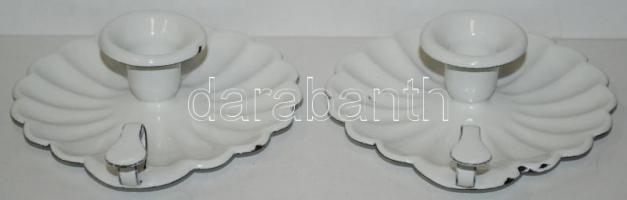 Két darab kagyló alakú, zománcozott gyertyatartó