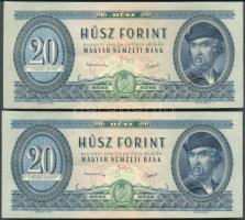 1949. 20Ft (2x) egymás utáni sorszámmal, egyiknél előoldalon felül a "20"-as számnál festé...