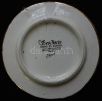 Spanyol dísztányér, Sevillarte 24K arany díszítéssel, jelzett, d:15