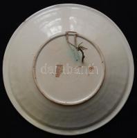 Kézzel festett dísztányér, jelzett, apró mázhibával, d:29 cm