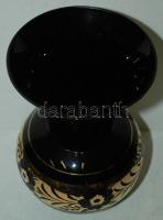 Fekete metszett üveg váza, arany díszítéssel, hibátlan, m:16 cm