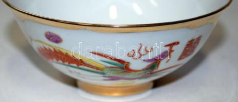 Kínai kézzel festett csésze kanállal, hibátlan, jelzett, d:12,5 cm