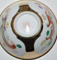 Kínai kézzel festett csésze kanállal, hibátlan, jelzett, d:12,5 cm