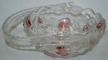 Homok fújt üveg kosár, üveg fogóval, hibátlan, d:16 cm