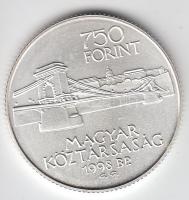 1998. 750Ft Ag "Budapest egyesítésének 125. évfordulója" T:BU Tanúsítvánnyal, díszdobozban