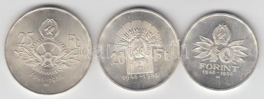 1956. 10Ft + 20Ft + 25Ft Ag "10 éves a Forint" sor T:BU