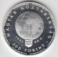 1992. 200Ft Ag "Veszélyeztetett állatvilág-gólya" T:PP Dísztokban, sorszámozott tanúsítván...