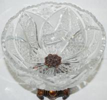 Cca 1900, gazdagon díszített kínálókosár, metszett, csiszolt, ólomkristály üveg, hibátlan, préselt r...