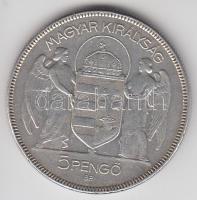 1930. 5P Ag "Horthy-jobbra" T:2-/3