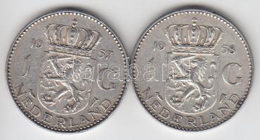 Hollandia 1957-58. 1G Ag "Julianna" (2x) T:2-
Netherlands 1957-58. 1 Gulden Ag "Julia...