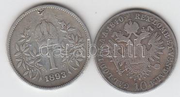 Ausztria 1840A 10Kr Ag + 1893. 1K Ag T:3
Austria 1840A 10 Kreuzer Ag + 1893. 1 Corona Ag C:F