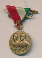 cca 1916 Viribus Unitis Ferenc József - Vilmos császár I. világháborús mini emlékérem nemzetiszín mellszalagon /  cca 1916 WW. I. mini bronze badge d:9 mm