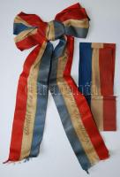 1916 "1891-1916 Badál Ede Úrnak az I. ker helyi segítő bizottság" feliratú szalag Budapest színeiben (Badál Ede az I. ker elöljárója volt) 40 cm + 2 db karszalag
