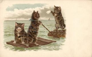 Cats on the raft, litho (EK)