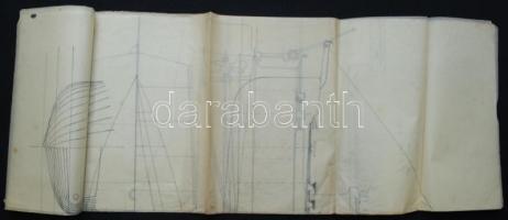 1928 Végh Rezső eredeti yacht tervrajz. Jelzett 100x70 cm