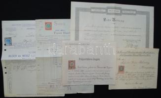 Okmány tétel: 2 darab számla okmánybélyeggel, 3 darab osztrák irat és egy birtoklevél