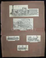 Gőzgépek és lokomotívok 2 db régi fali tabló kivágásokkal