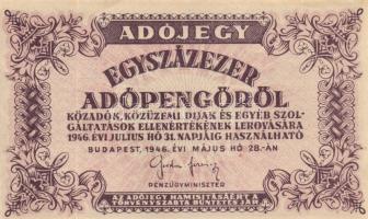 1946. 100.000AP sorszám nélkül vízjeles papíron (8x) kissé eltolódott nyomatúak T:I,I-