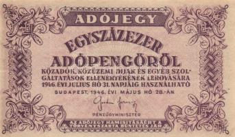 1946. 100.000AP sorszám nélkül vízjeles papíron (8x) kissé eltolódott nyomatúak T:I,I-