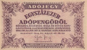 1946. 100.000AP sorszám nélkül vízjeles papíron (8x) kissé eltolódott nyomatúak T:I,I-