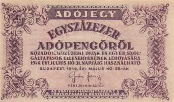 1946. 100.000AP sorszám nélkül vízjeles papíron (8x) kissé eltolódott nyomatúak T:I,I-